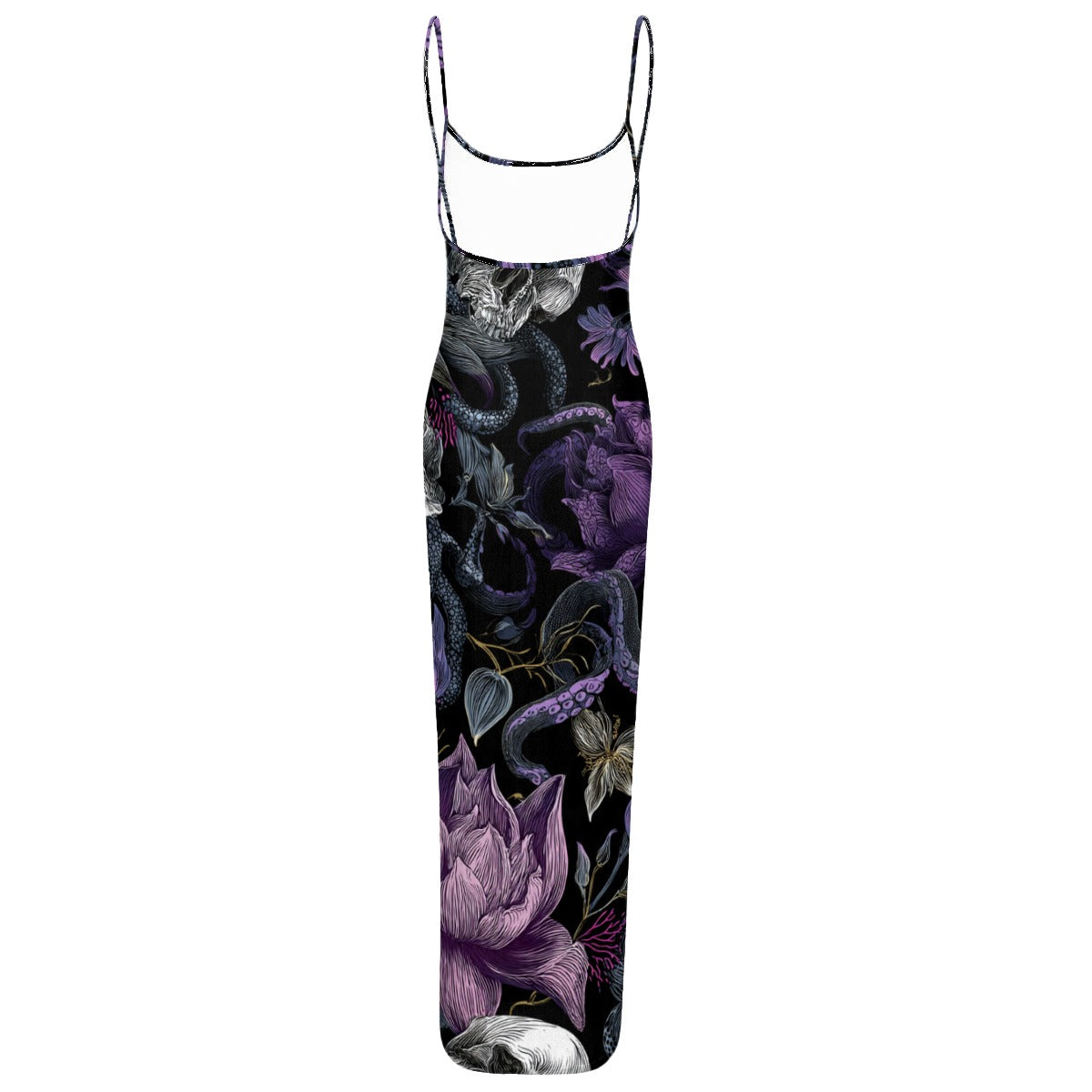 All-Over Print Women's Sheer Mesh Backless Spaghetti Strap Maxi Dress