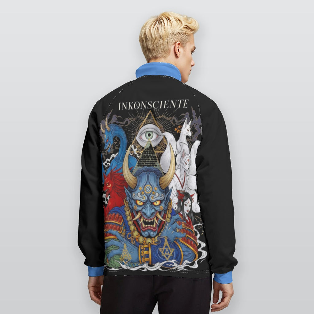All-Over Print Men's Raglan Sleeve Stand Collar Jacket