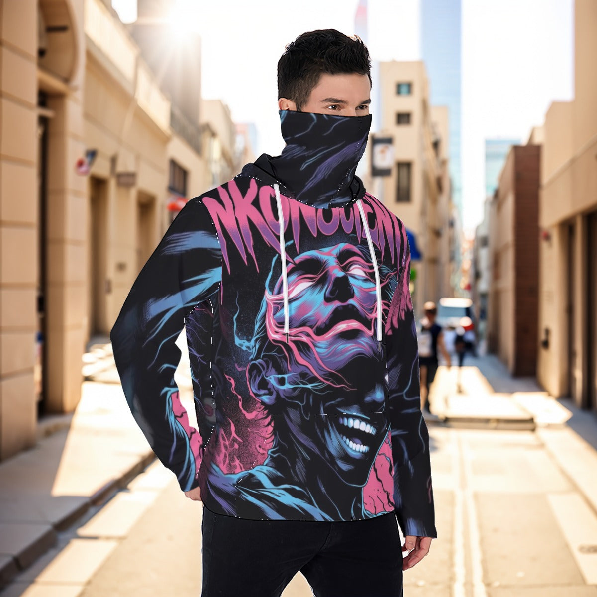 Eco-friendly All-Over Print Men's Masked Hoodie
