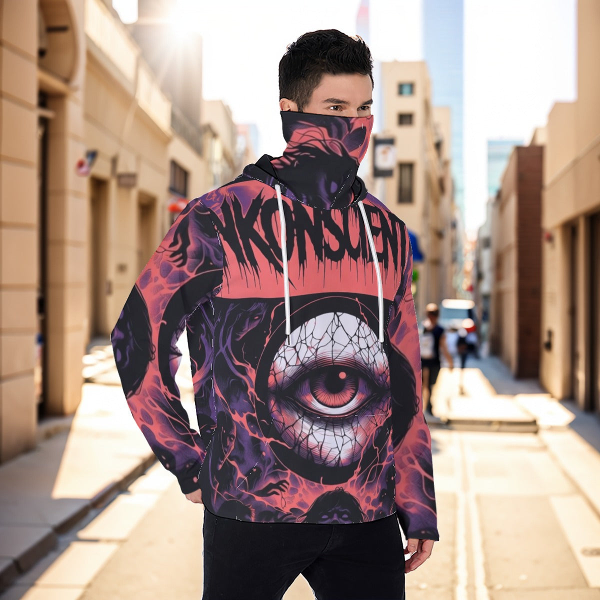 Eco-friendly All-Over Print Men's Masked Hoodie