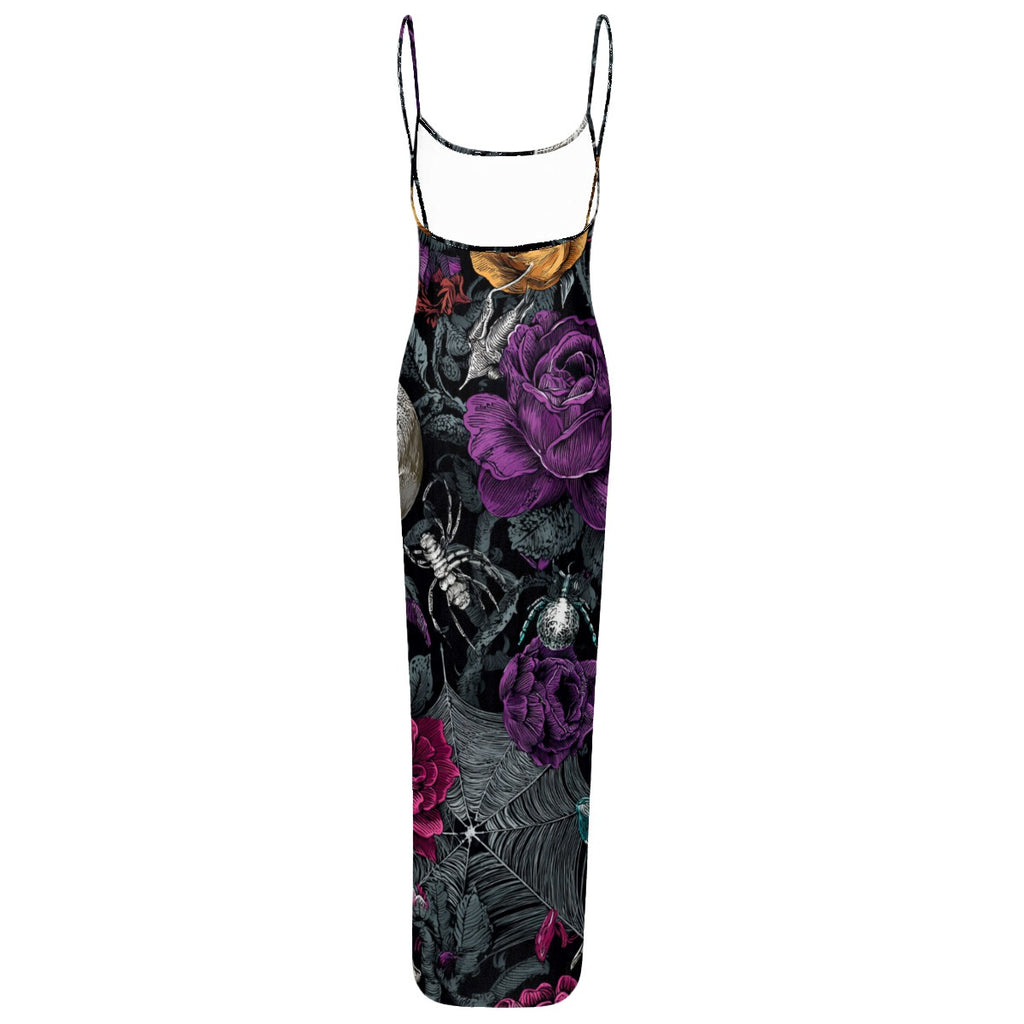 All-Over Print Women's Sheer Mesh Backless Spaghetti Strap Maxi Dress