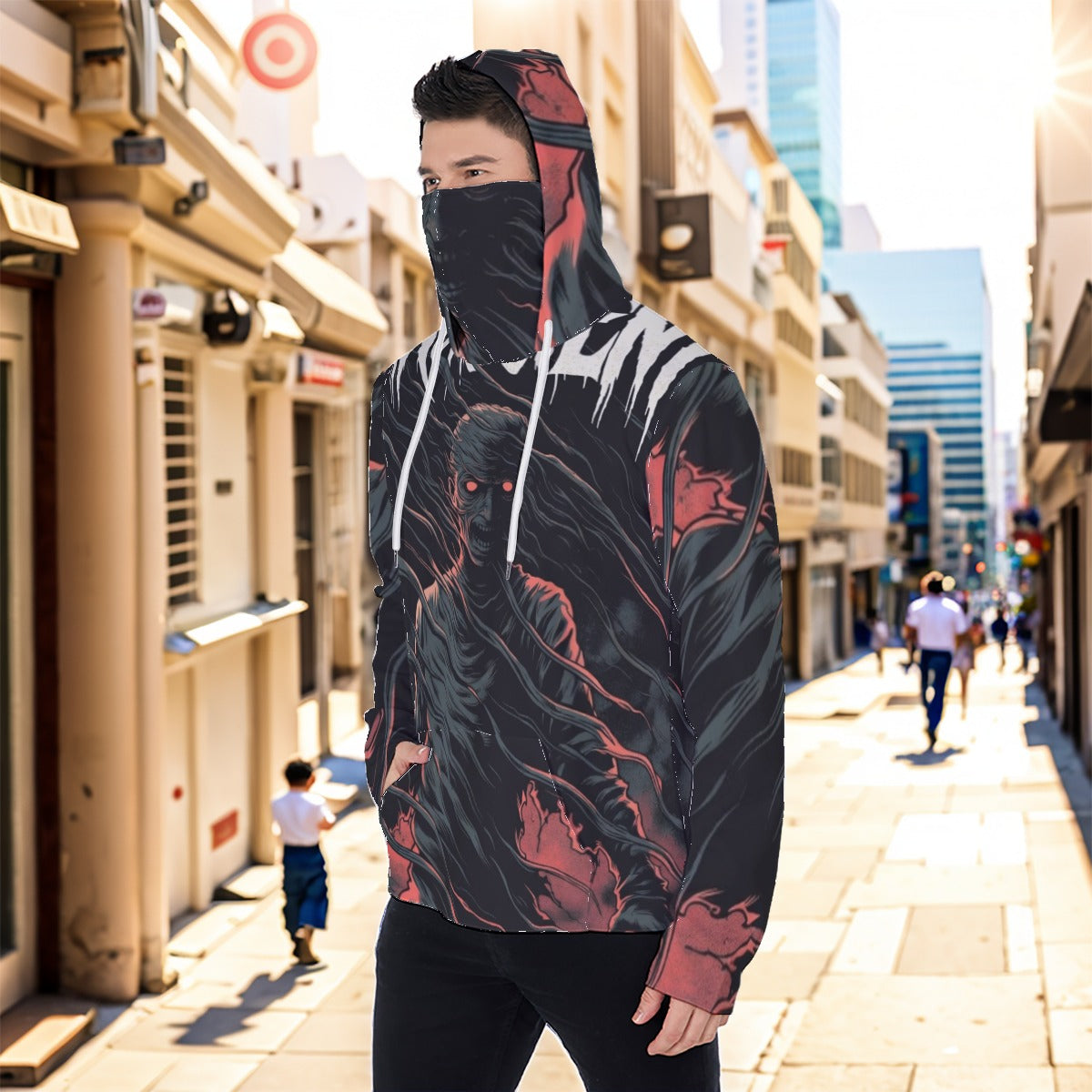 Eco-friendly All-Over Print Men's Masked Hoodie