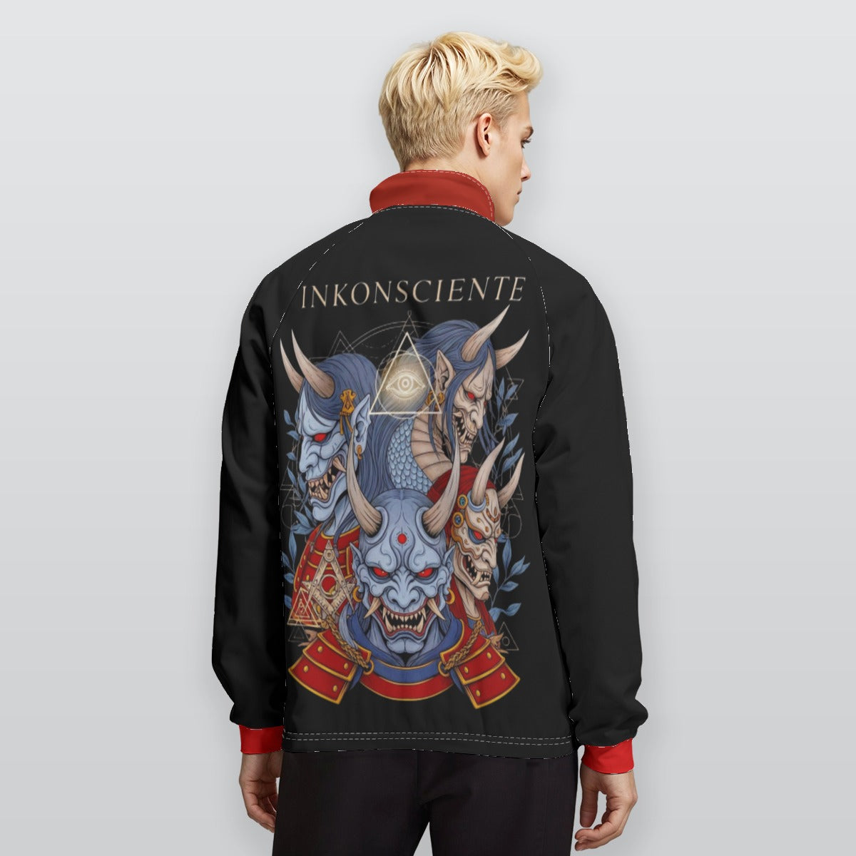 All-Over Print Men's Raglan Sleeve Stand Collar Jacket
