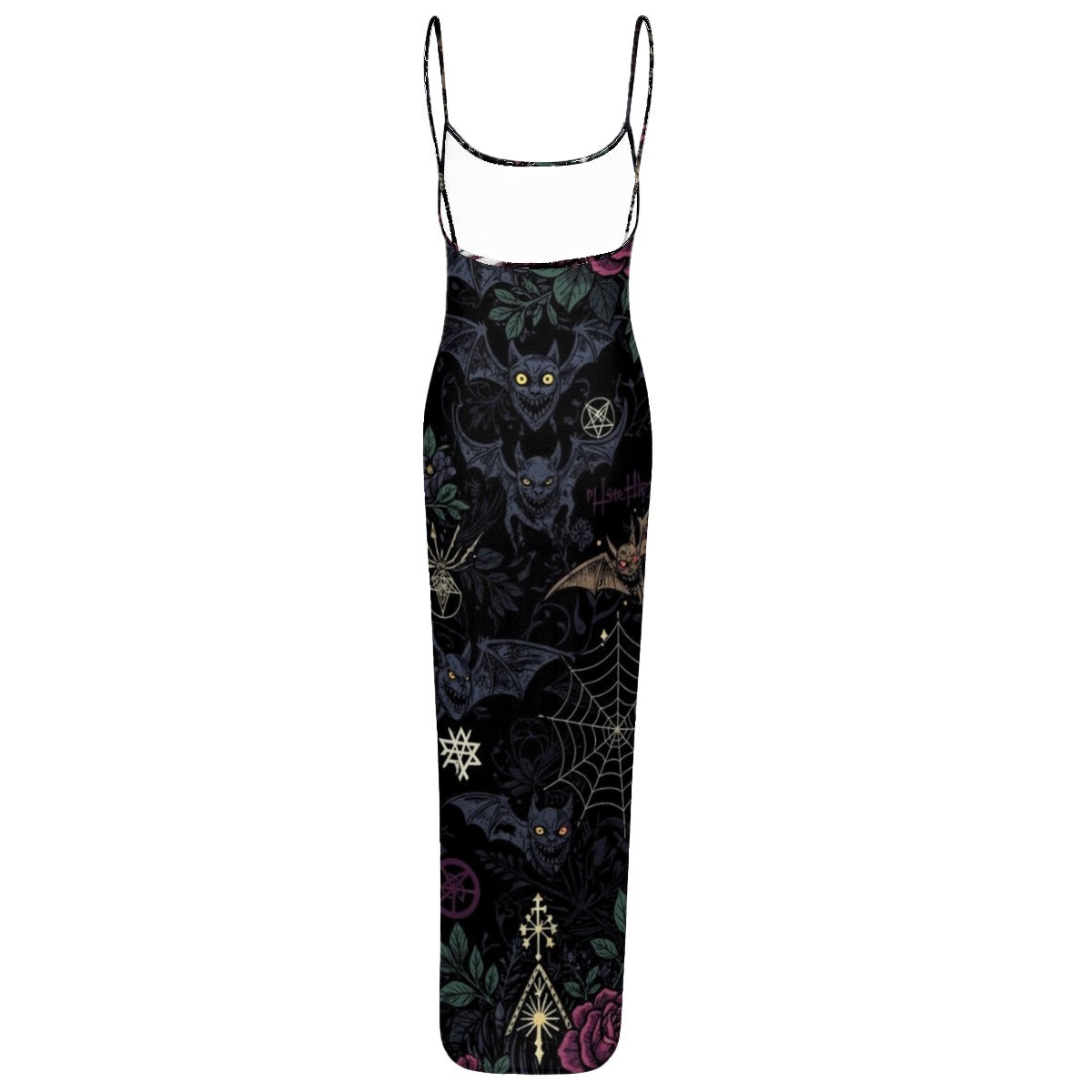 All-Over Print Women's Sheer Mesh Backless Spaghetti Strap Maxi Dress