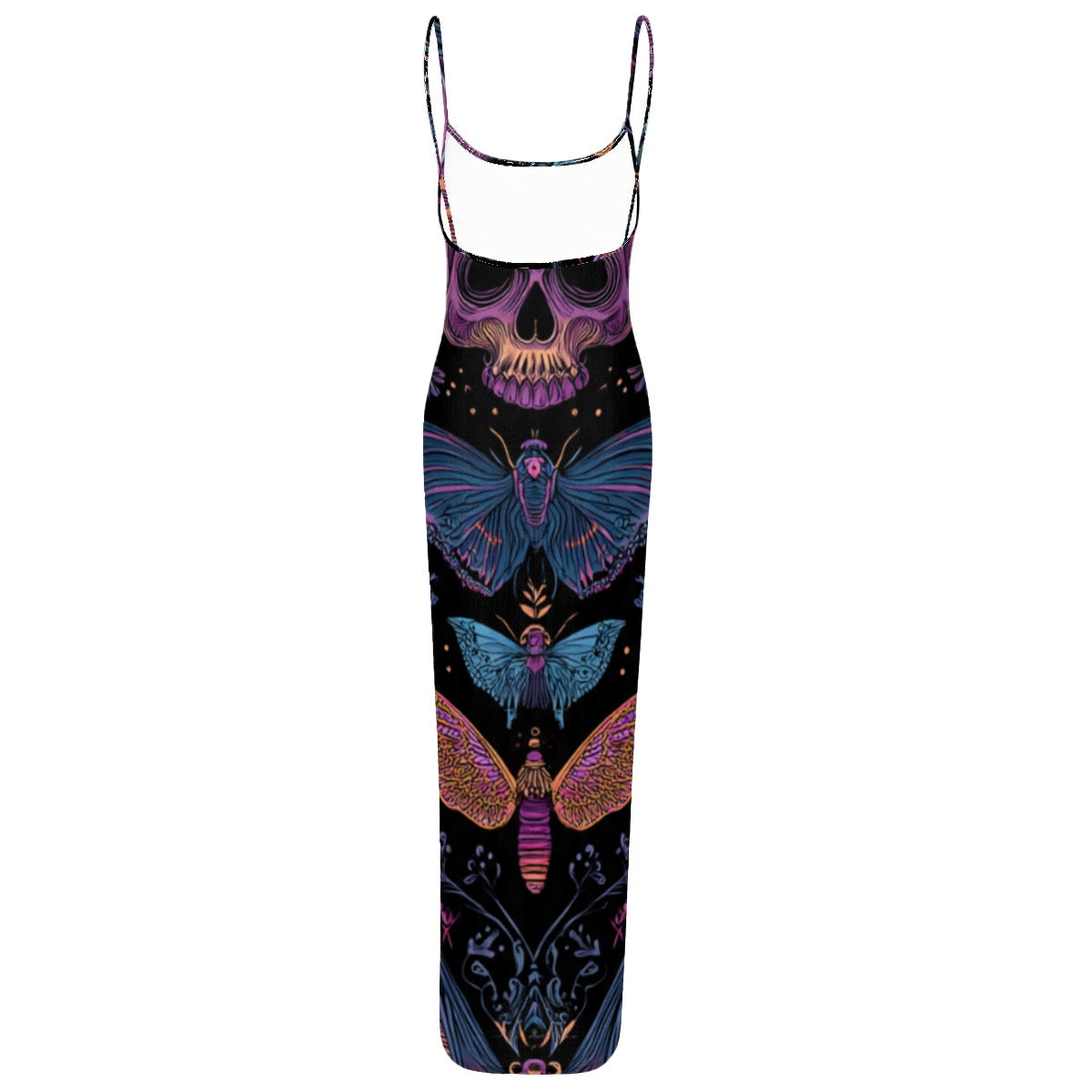 All-Over Print Women's Sheer Mesh Backless Spaghetti Strap Maxi Dress