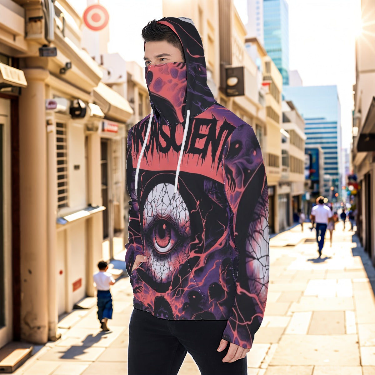 Eco-friendly All-Over Print Men's Masked Hoodie
