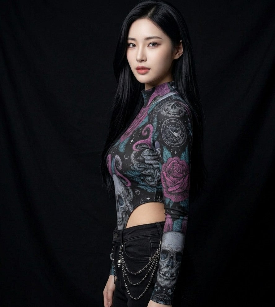 All-Over Print Women's Turtleneck Long Sleeve Jumpsuits