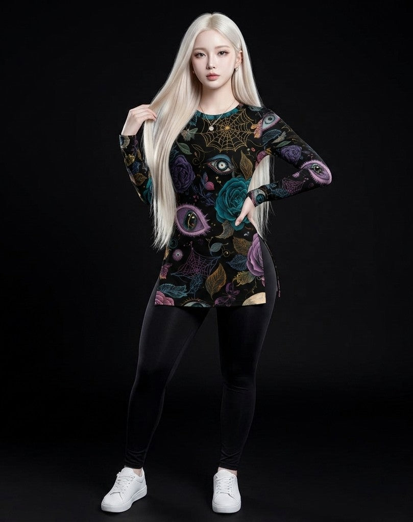 All-Over Print Women's Side Split T-shirt Set