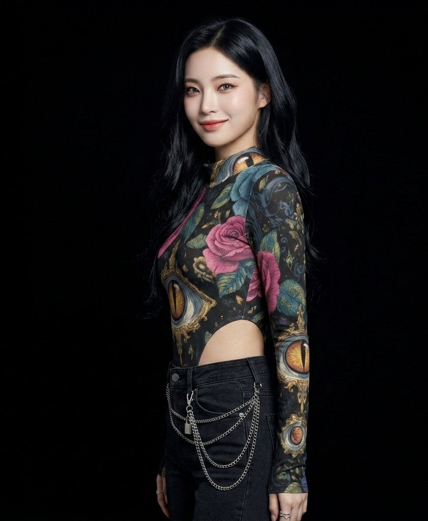 All-Over Print Women's Turtleneck Long Sleeve Jumpsuits