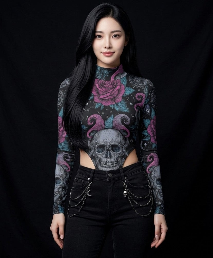 All-Over Print Women's Turtleneck Long Sleeve Jumpsuits