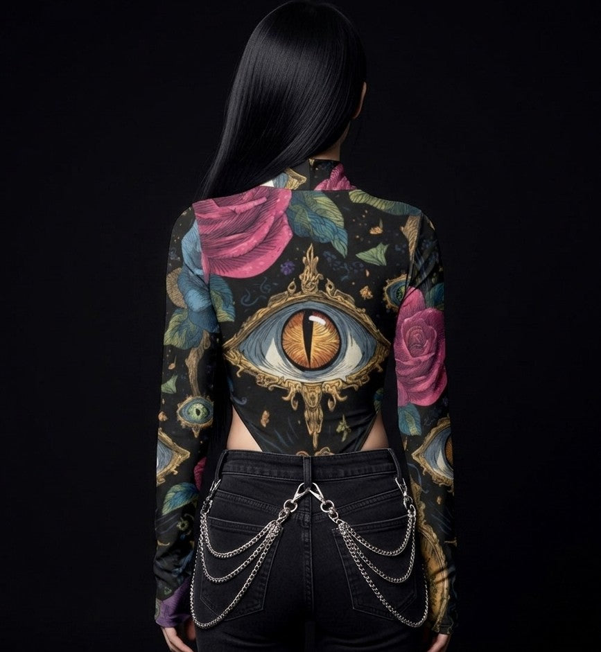 All-Over Print Women's Turtleneck Long Sleeve Jumpsuits